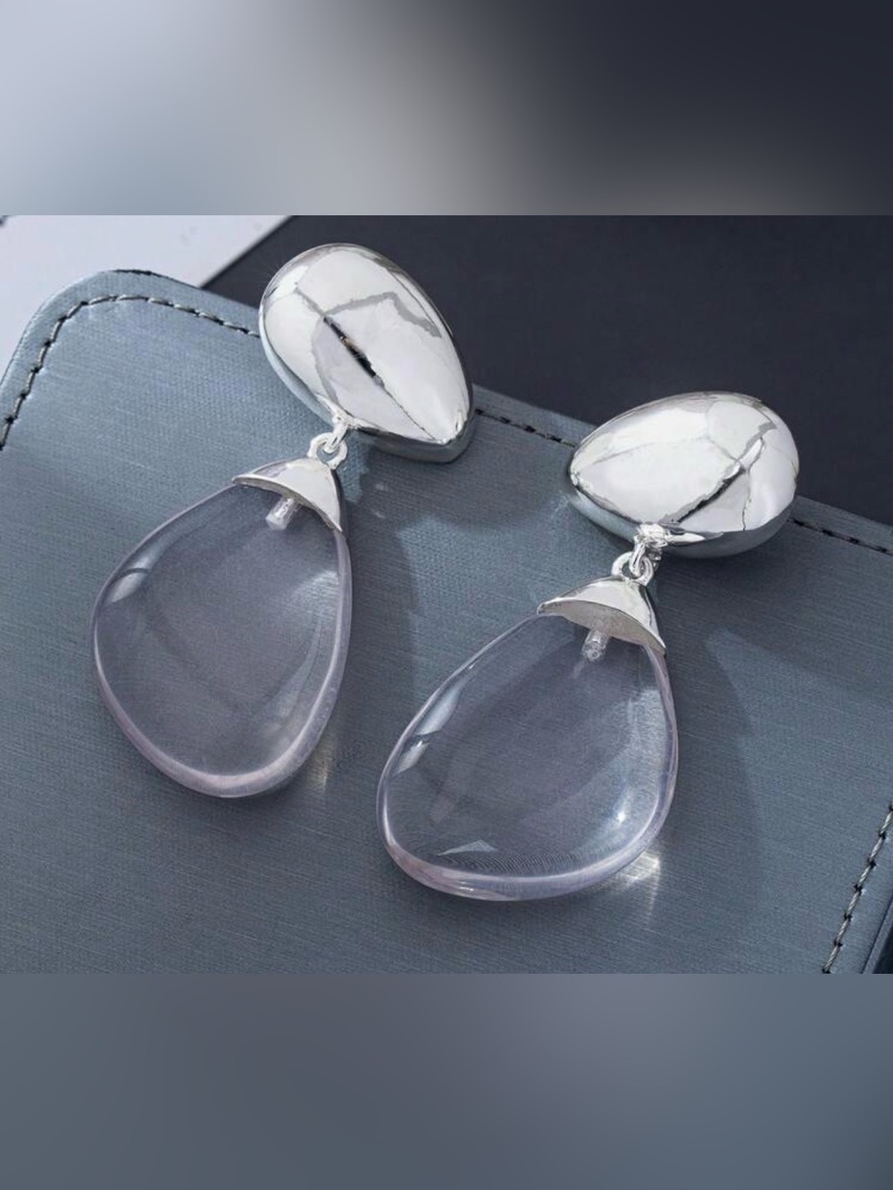 Silver-Tone Clear Teardrop Dangle Earrings - Women Jewelry